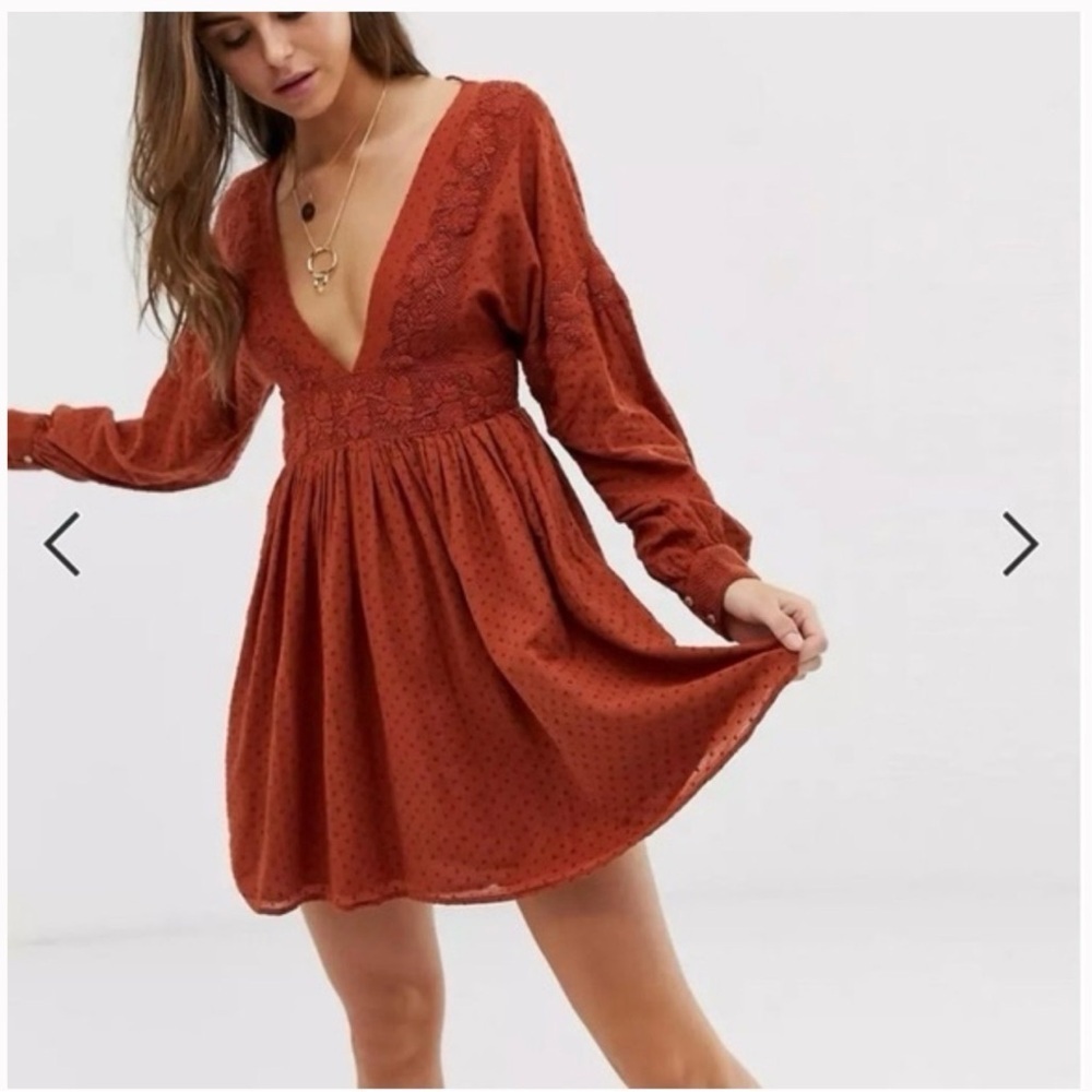 Free People Deep V-Neck Rust Dress size XS - Picture 2 of 12